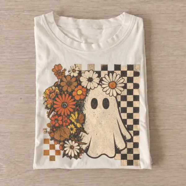 Floral checkerboard ghost t shirt sand20floral checkerboard ghost.webp