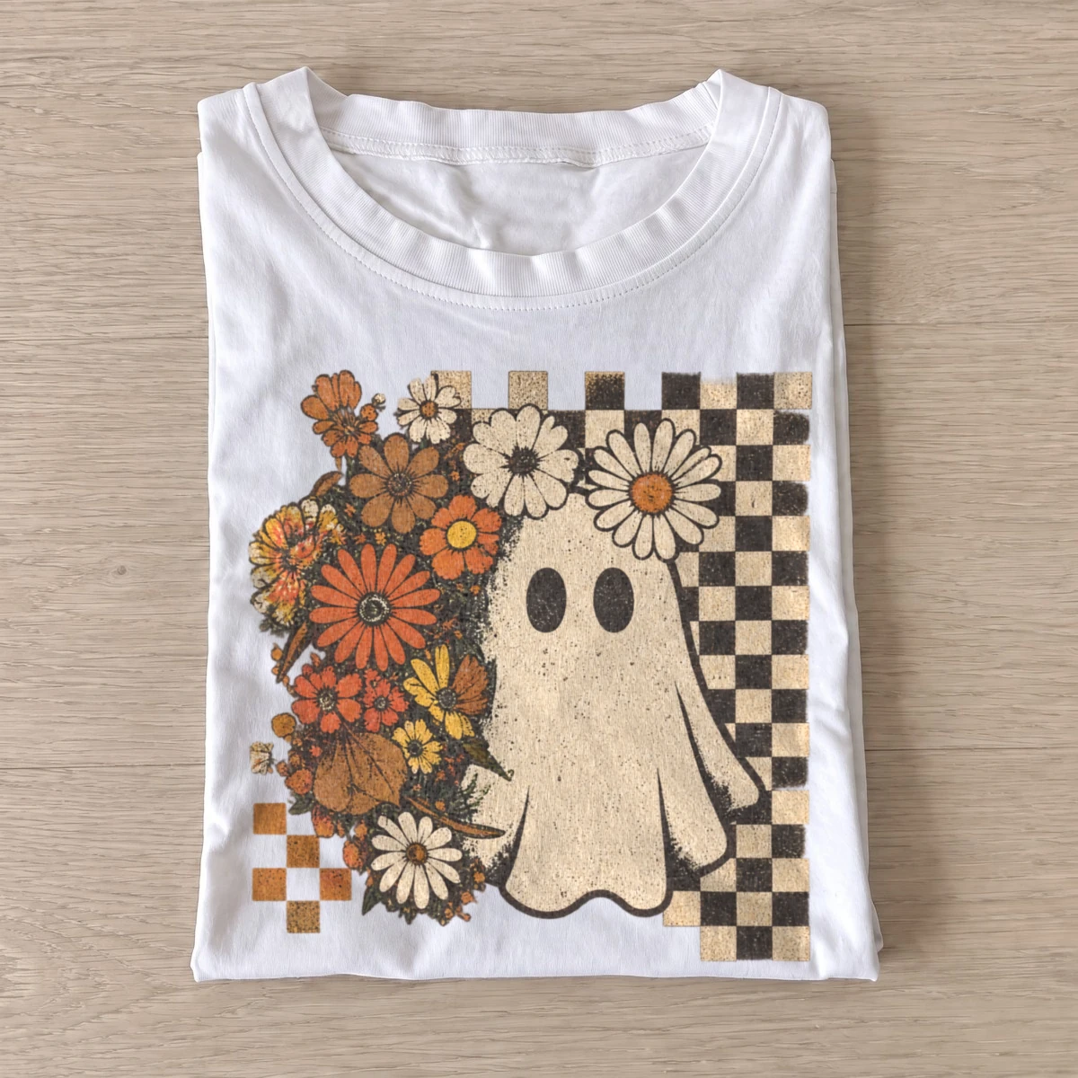 Floral checkerboard ghost t shirt white20floral checkerboard ghost.webp