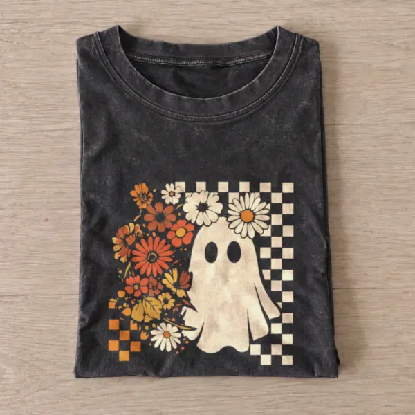 Floral checkerboard ghost vintage t shirt washed20black20floral checkerboard ghost.webp