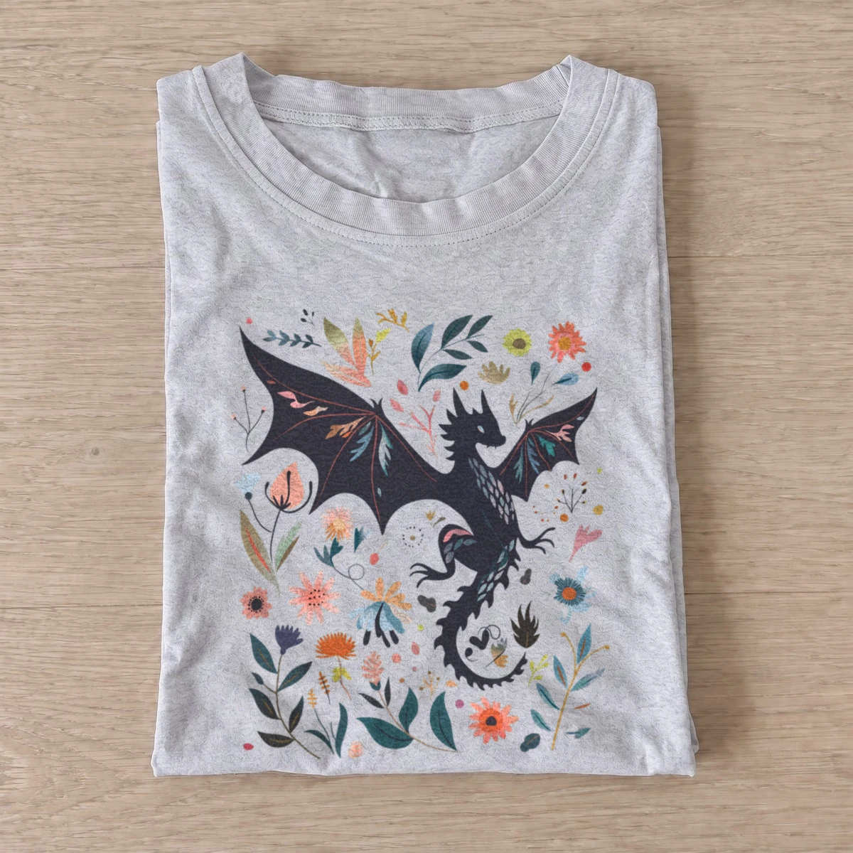 Floral dark dragon t shirt gray20floral dark dragon.webp