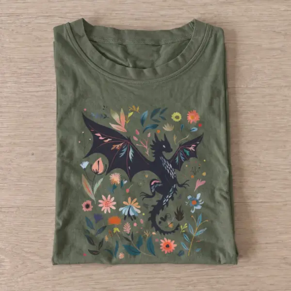 Floral dark dragon t shirt olive20floral dark dragon.webp