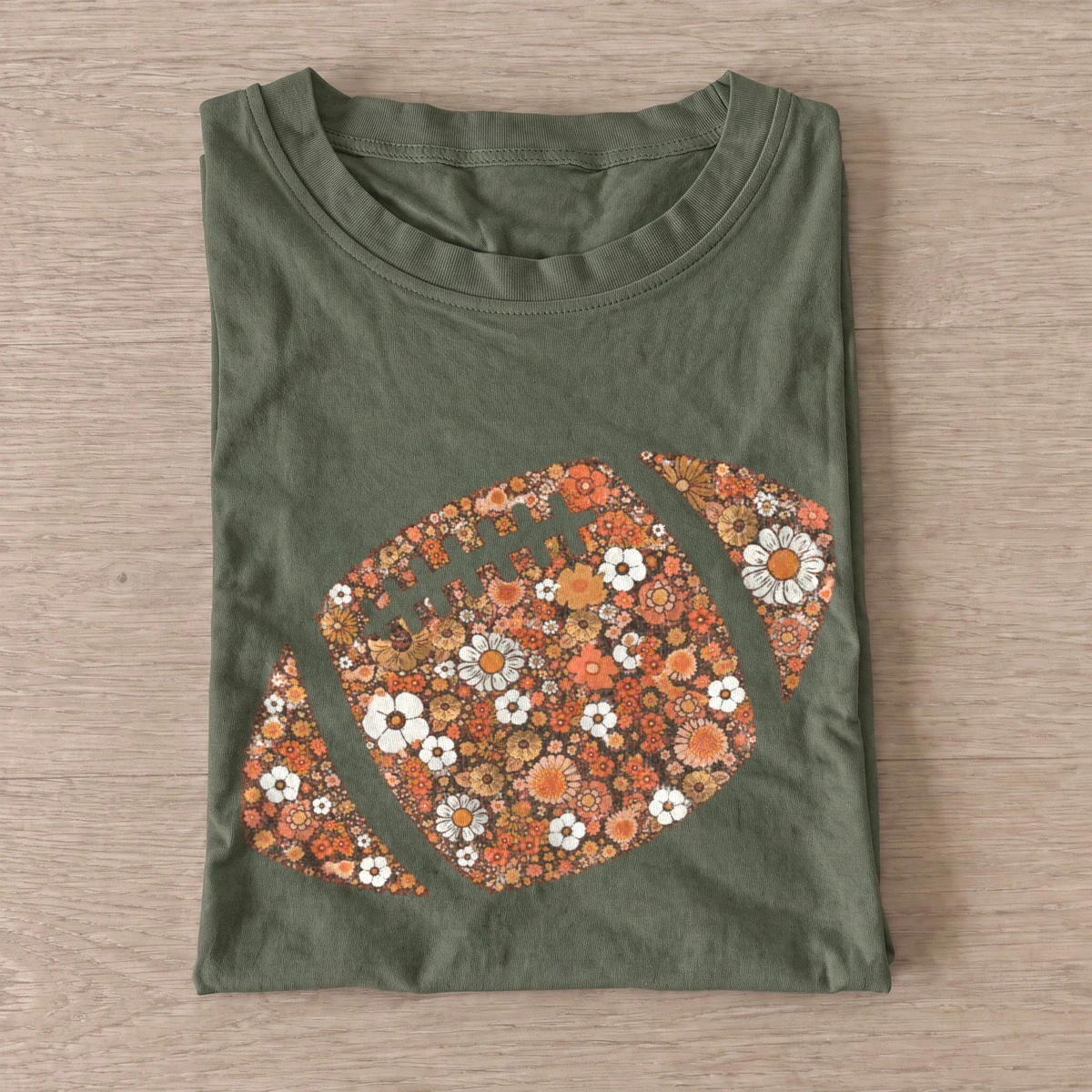 Floral football t shirt olive20floral football.webp