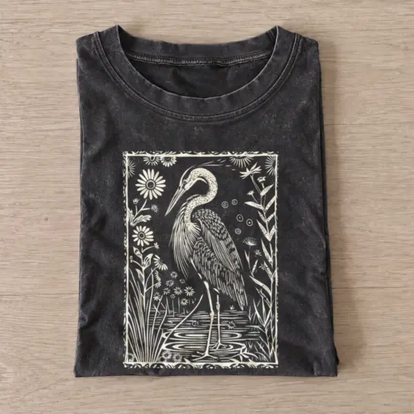 Floral heron vintage t shirt washed20black20floral heron.webp