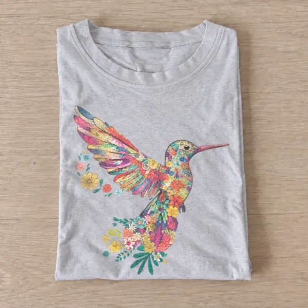 Floral hummingbird t shirt gray20floral hummingbird.webp