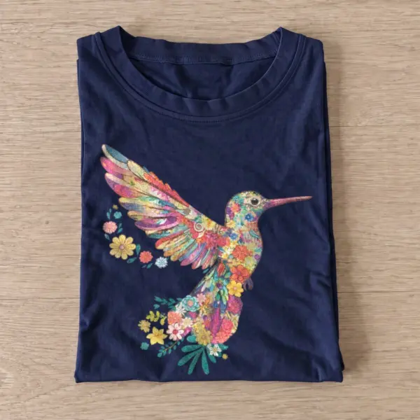 Floral hummingbird t shirt navy20floral hummingbird.webp
