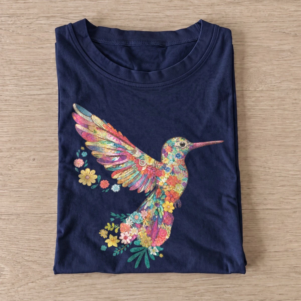 Floral hummingbird t shirt navy20floral hummingbird.webp