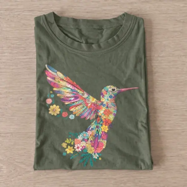 Floral hummingbird t shirt olive20floral hummingbird.webp