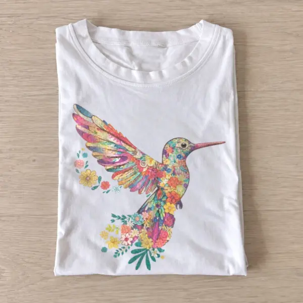 Floral hummingbird t shirt white20floral hummingbird.webp