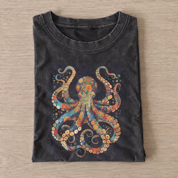Floral octopus vintage t shirt washed20black20floral octopus.webp