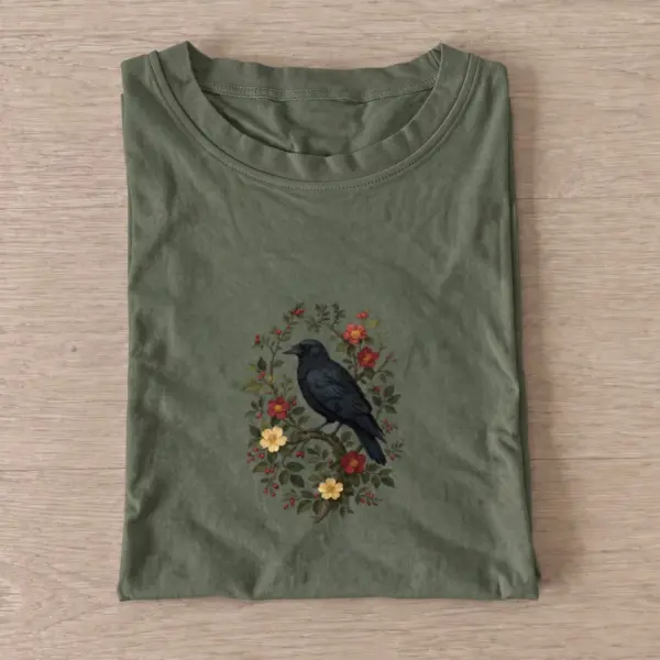 Floral Raven Halloween Graphic T-Shirt — graphic design