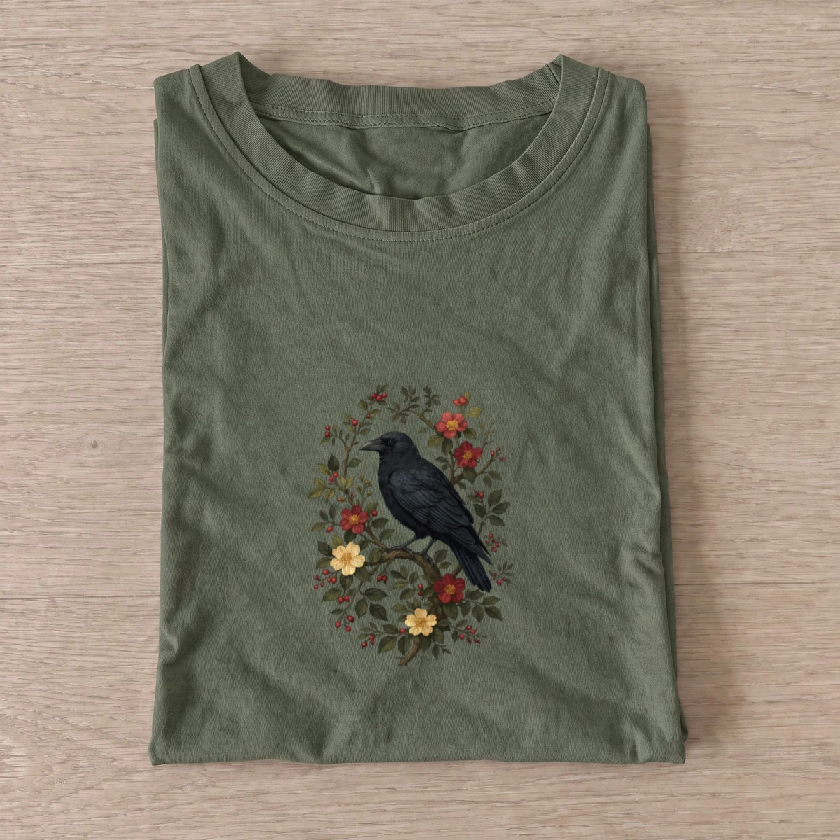 Floral Raven Halloween Graphic T-Shirt — graphic design