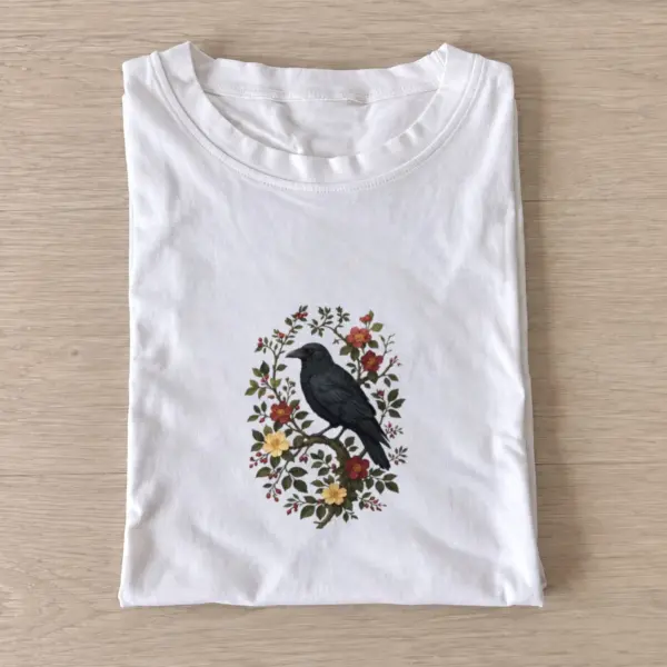 Floral raven t shirt white20floral raven.webp