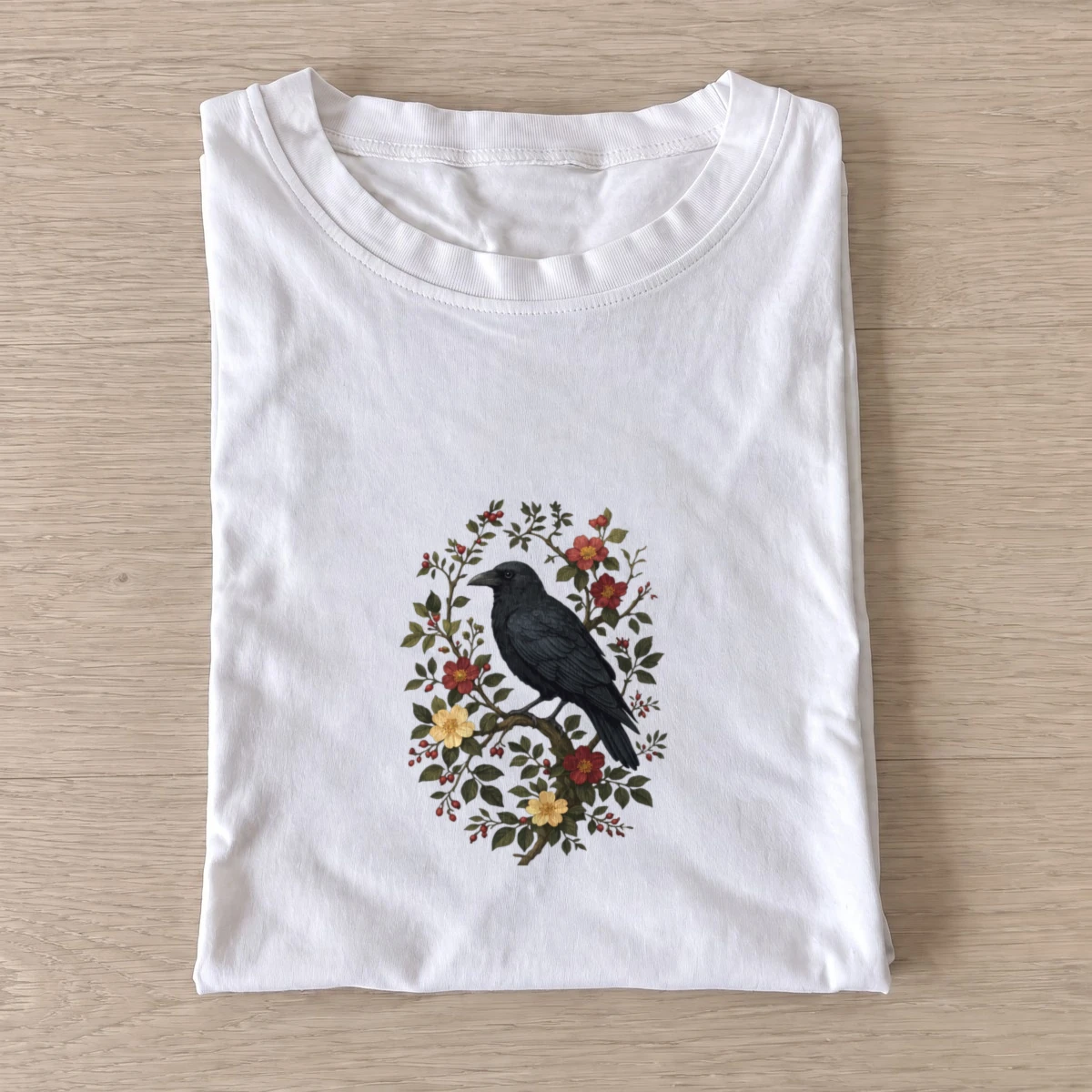Floral raven t shirt white20floral raven.webp