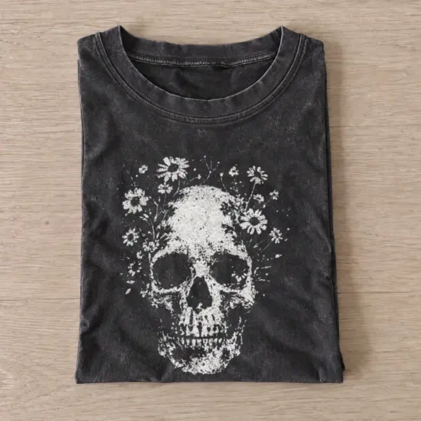 Floral skull portrait vintage t shirt washed20black20floral skull portrait.webp