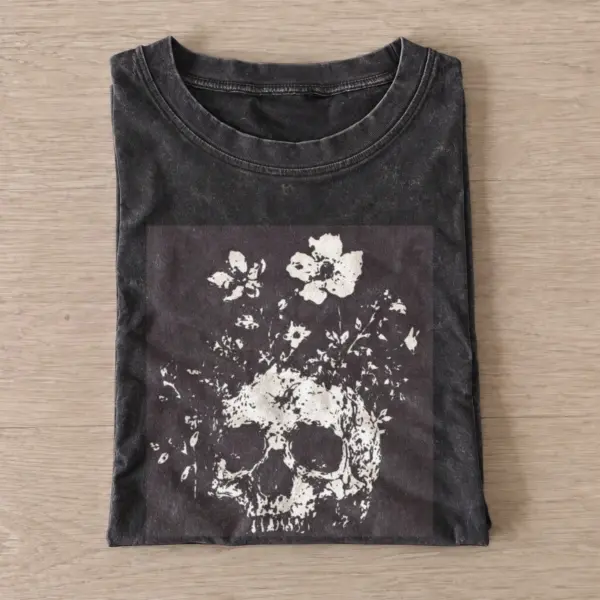 Floral skull profile vintage t shirt washed20black20floral skull profile.webp