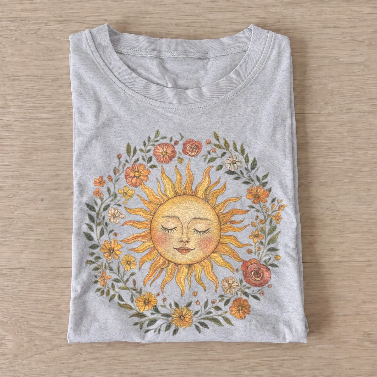 Floral sun face t shirt gray20floral sun face.webp