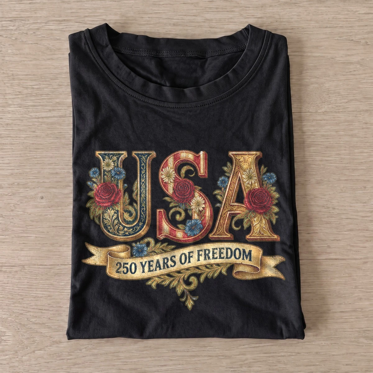 Floral usa 250 years of freedom t shirt black20floral usa anniversary.webp