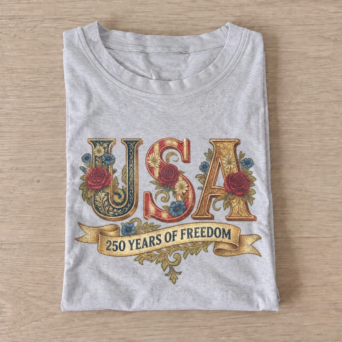 Floral usa 250 years of freedom t shirt gray20floral usa anniversary.webp