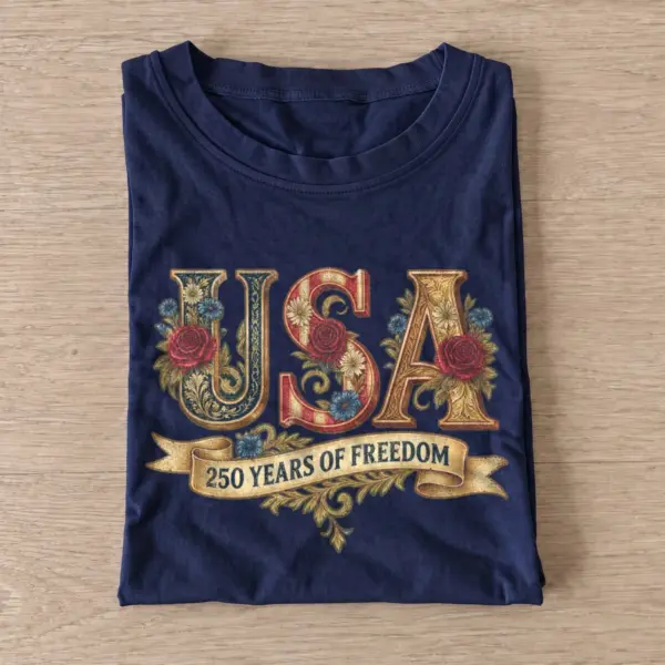 Floral usa 250 years of freedom t shirt navy20floral usa anniversary.webp