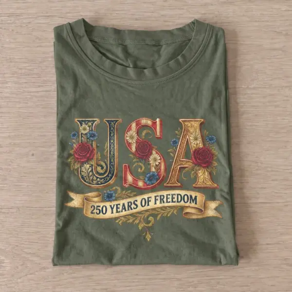 Floral usa 250 years of freedom t shirt olive20floral usa anniversary.webp