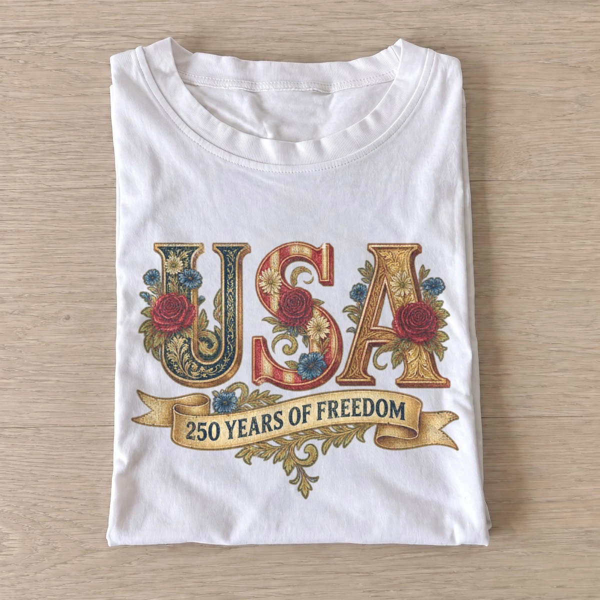 Floral usa 250 years of freedom t shirt white20floral usa anniversary.webp