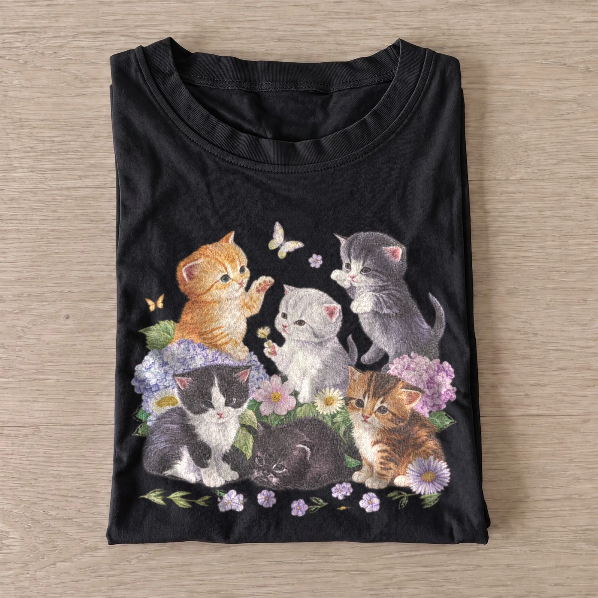 Flower kitten family graphic t shirt black20flower kitten family.webp