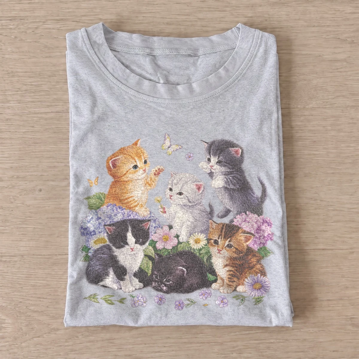 Flower kitten family graphic t shirt gray20flower kitten family.webp