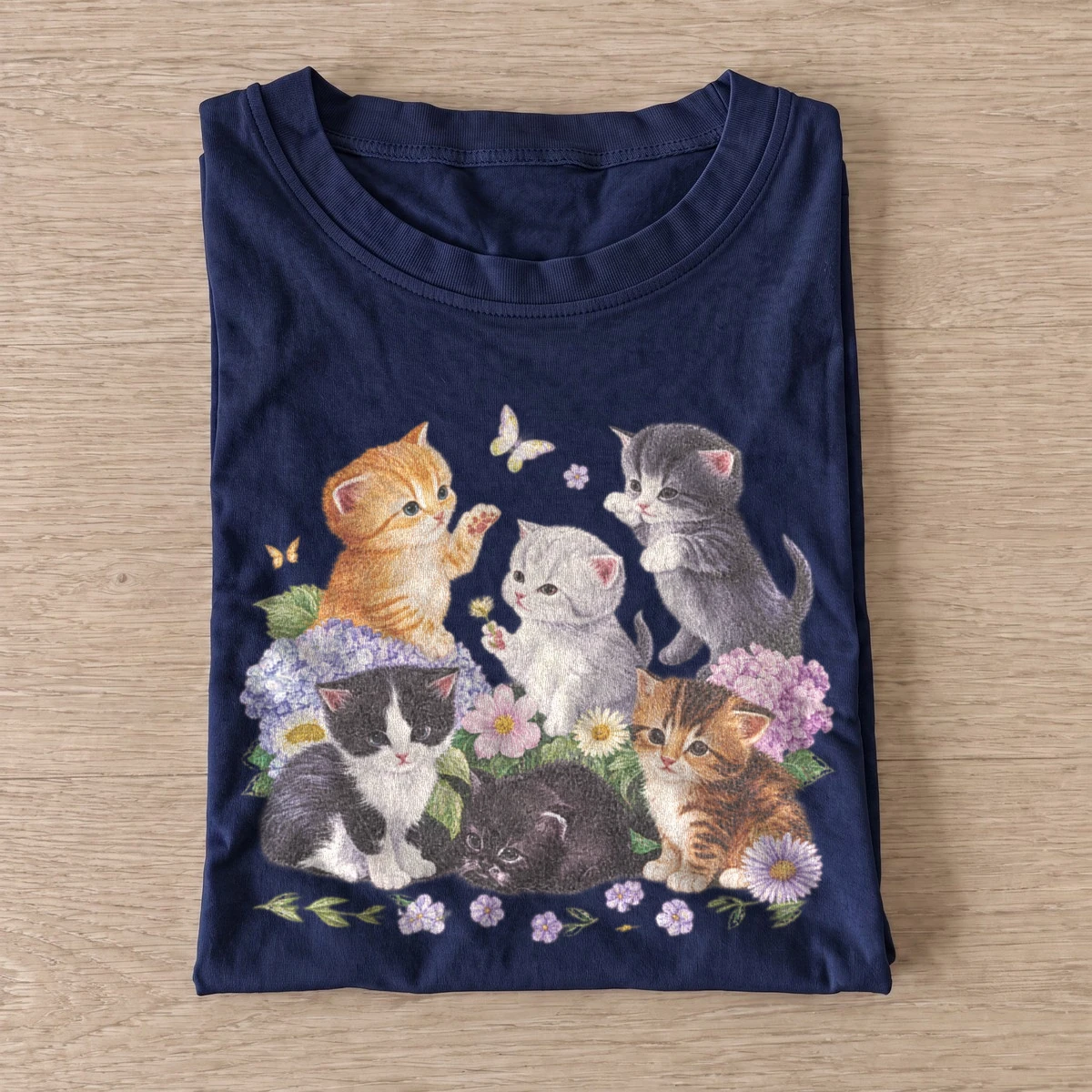 Flower kitten family graphic t shirt navy20flower kitten family.webp
