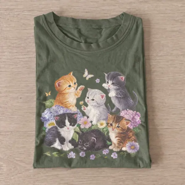 Flower kitten family graphic t shirt olive20flower kitten family.webp