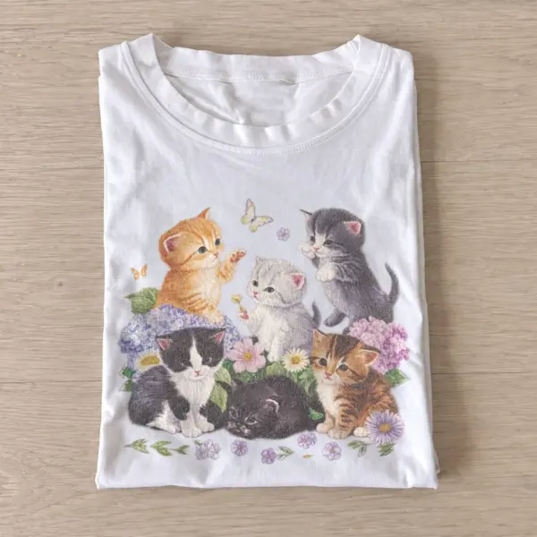 Flower kitten family graphic t shirt white20flower kitten family.webp
