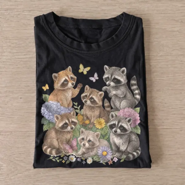 Flower raccoon family t shirt black20flower raccoon family.webp