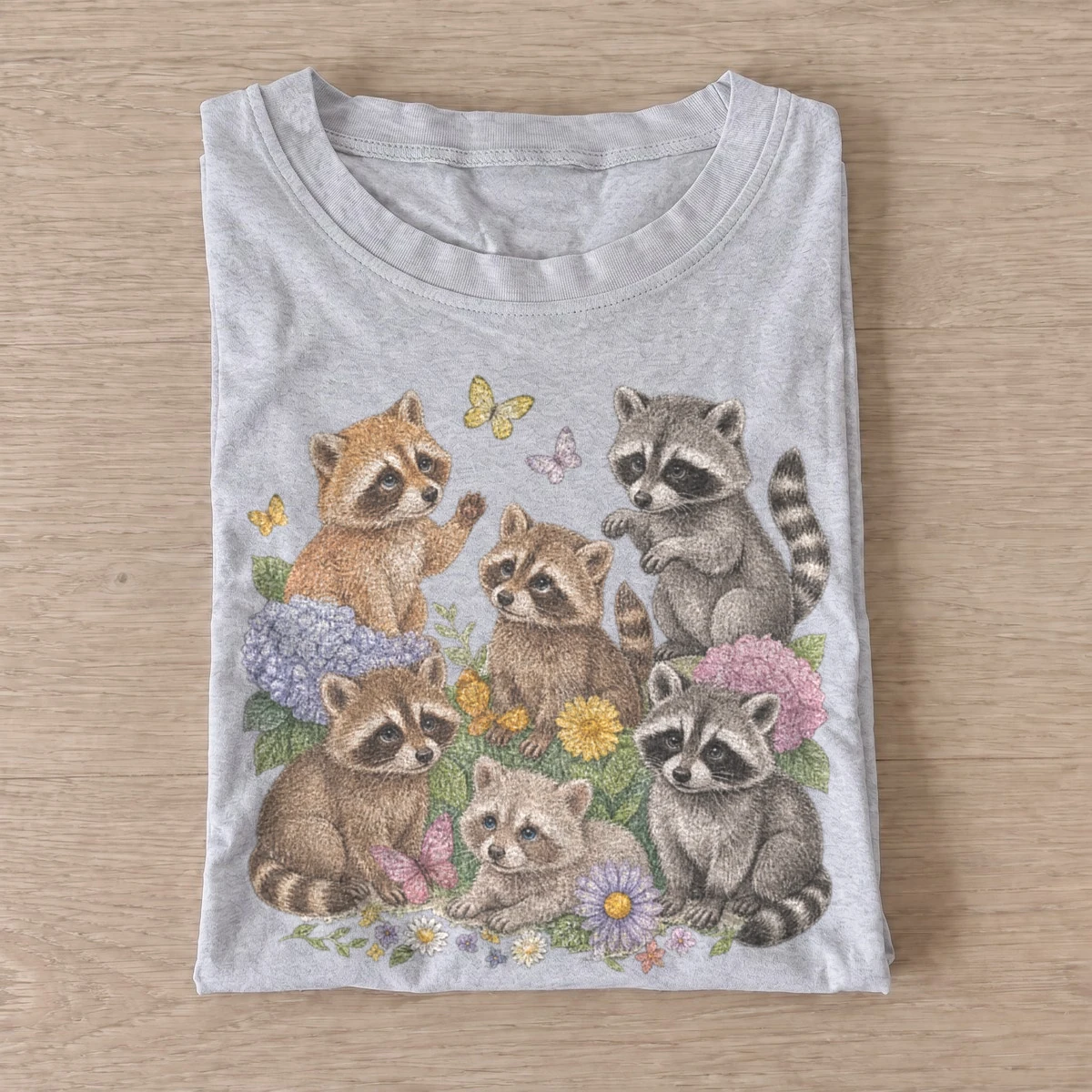 Flower raccoon family t shirt gray20flower raccoon family.webp