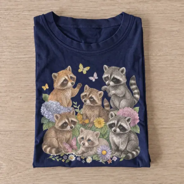 Flower raccoon family t shirt navy20flower raccoon family.webp