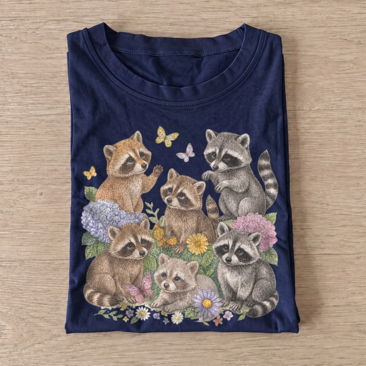 Flower raccoon family t shirt navy20flower raccoon family.webp