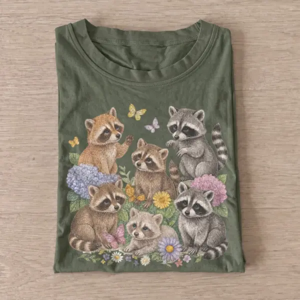 Flower raccoon family t shirt olive20flower raccoon family.webp