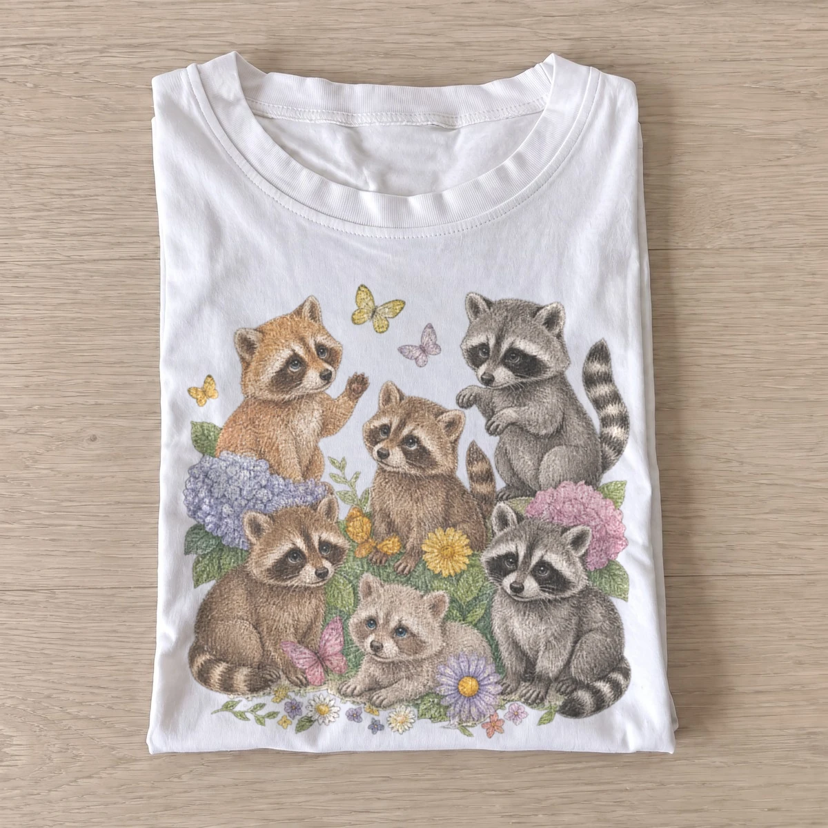 Flower raccoon family t shirt white20flower raccoon family.webp