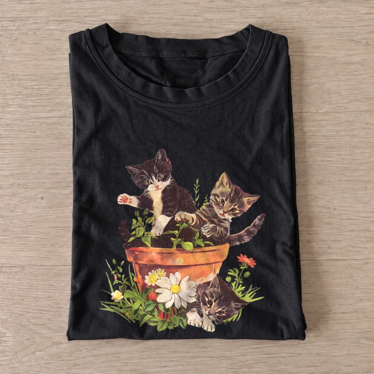 Flowerpot kitten trio t shirt black20flowerpot kitten trio.webp