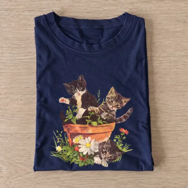 Flowerpot kitten trio t shirt navy20flowerpot kitten trio.webp