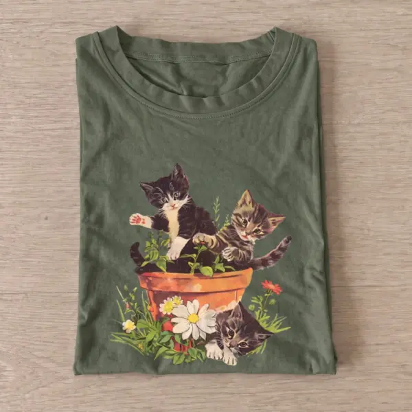 Flowerpot kitten trio t shirt olive20flowerpot kitten trio.webp