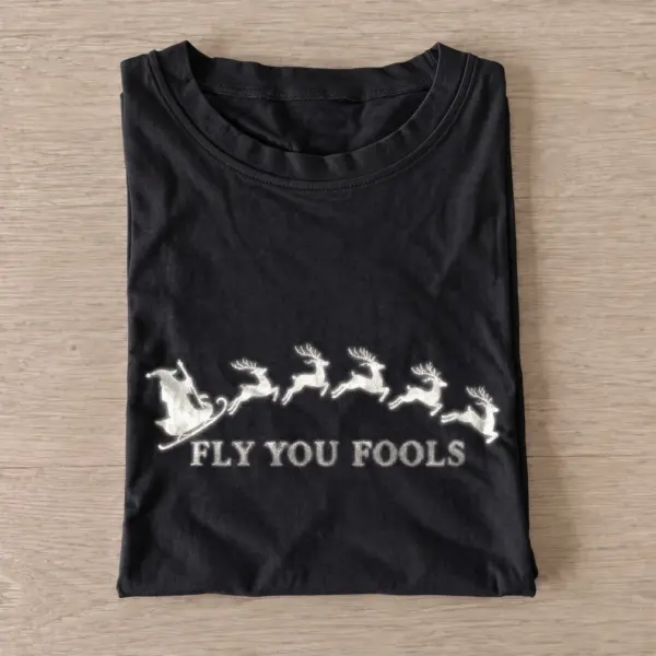 Fly you fools santa sleigh t shirt black20flying santa sleigh.webp