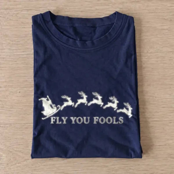 Fly you fools santa sleigh t shirt navy20flying santa sleigh.webp