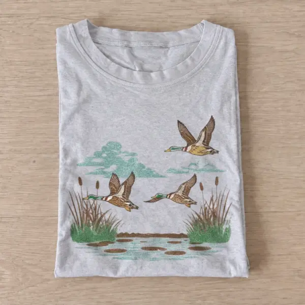 Flying wetland ducks graphic t shirt gray20wetland ducks.webp