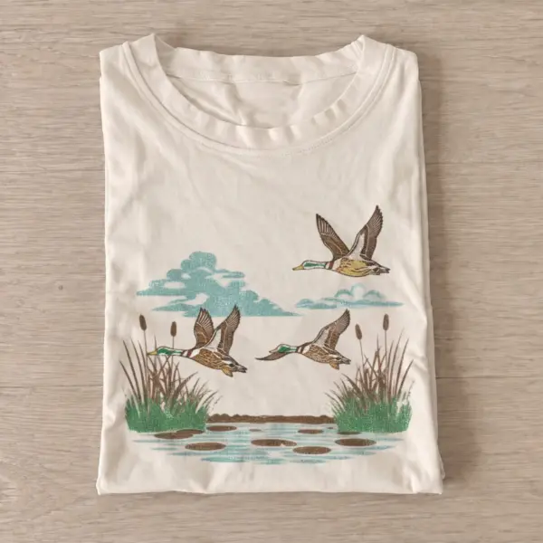 Flying wetland ducks graphic t shirt sand20wetland ducks.webp