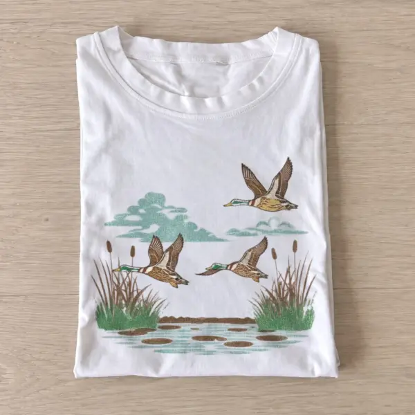 Flying wetland ducks graphic t shirt white20wetland ducks.webp