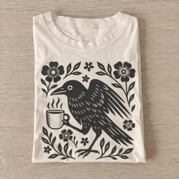 Folk art coffee crow t shirt sand20folk coffee crow.webp