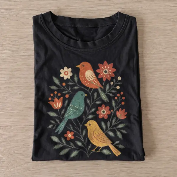 Folk garden birds t shirt black20folk garden birds.webp