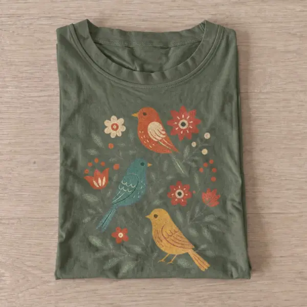 Folk garden birds t shirt olive20folk garden birds.webp