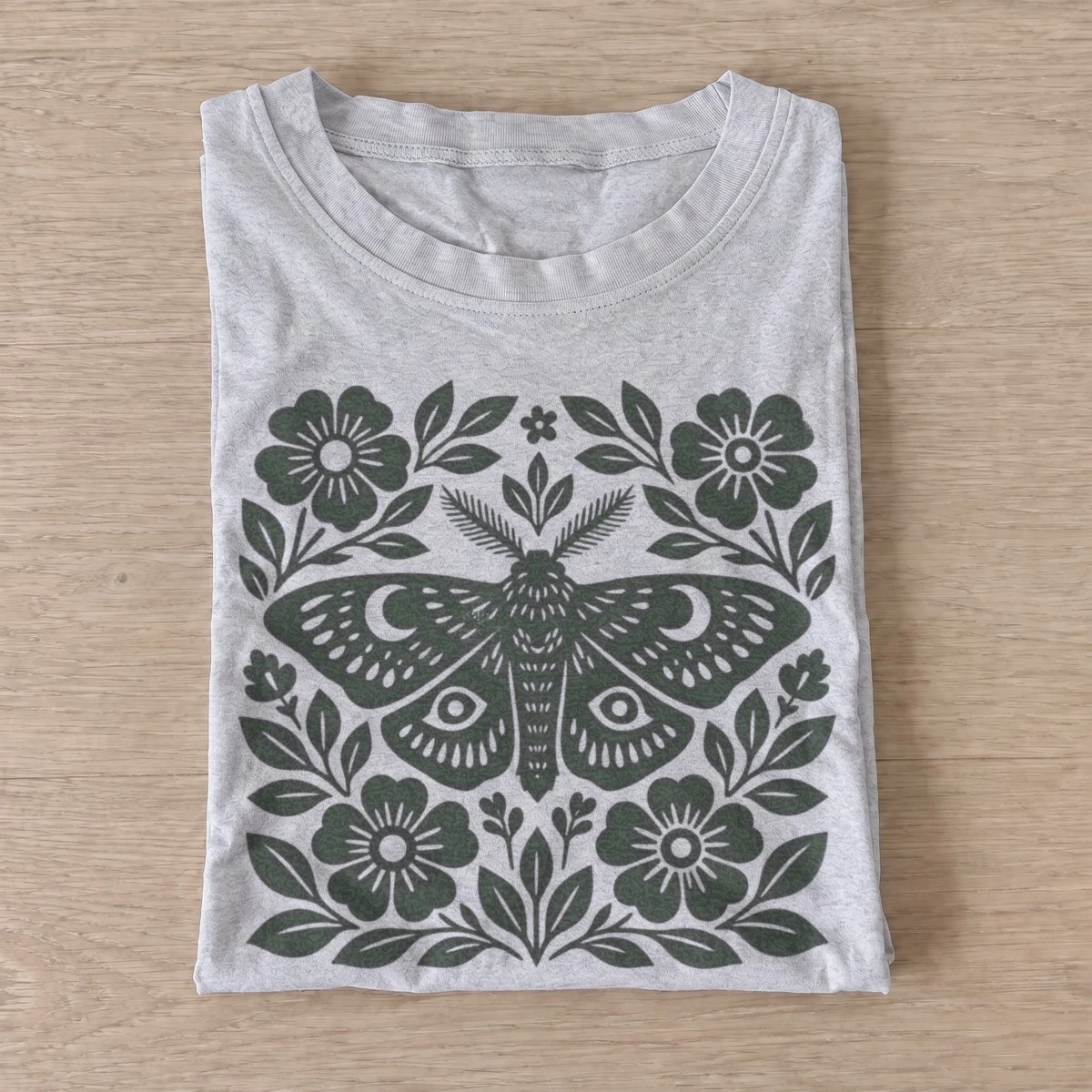 Folk moth botanical t shirt gray20folk moth.webp