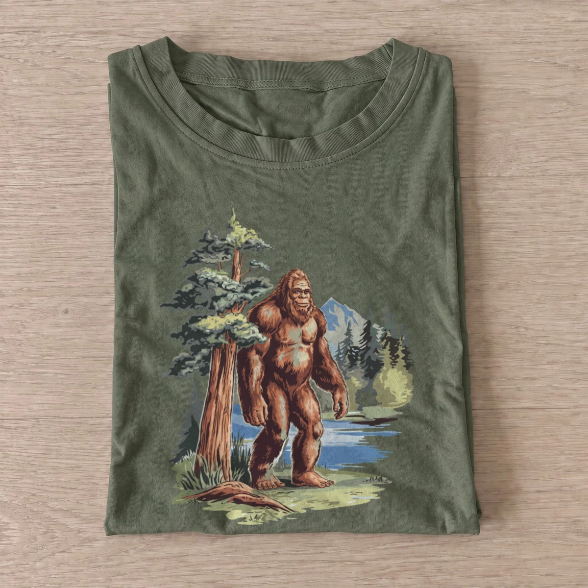 Forest bigfoot scene t shirt olive20forest bigfoot scene.webp