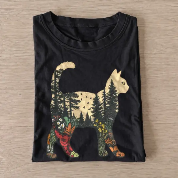 Forest cat silhouette t shirt black20forest cat silhouette.webp